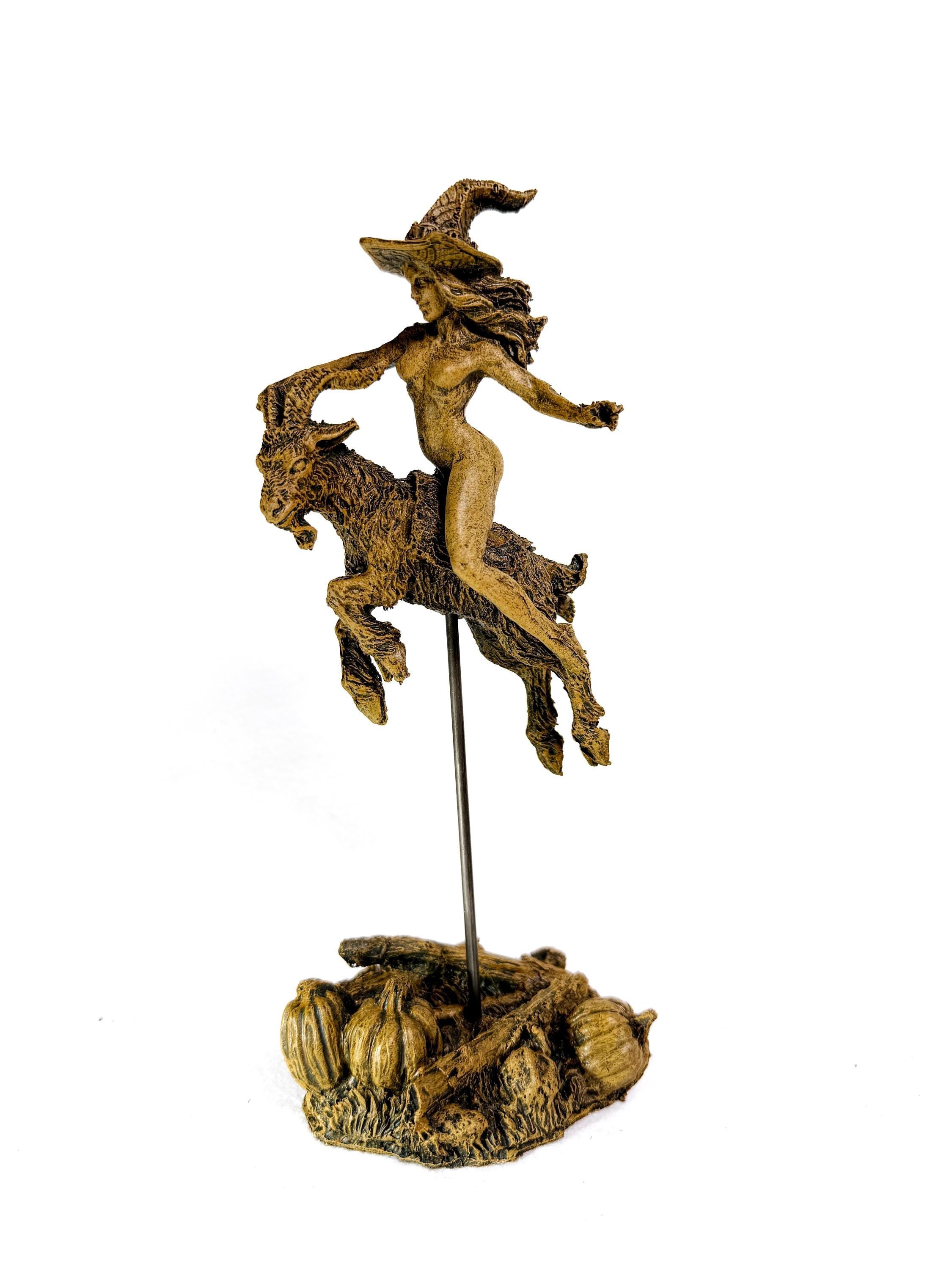 Witch’s Sabbath: Goat Rider Statue, Hand Painted Resin Sculpture | Pagan Folklore Witchcraft Figurine | Witchy Art for Gothic Home Decor
