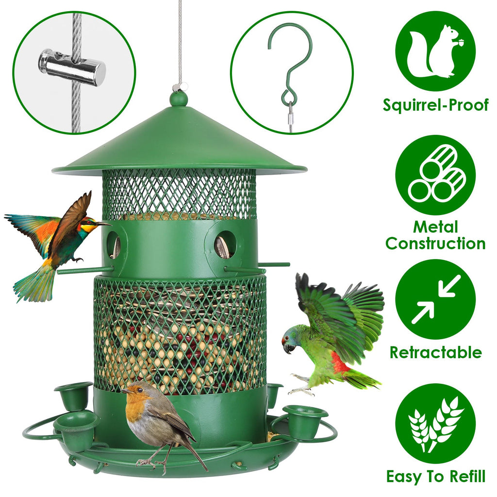 Wild Bird Feeder Squirrel-Proof Chew-Proof Metal Bird Seed Feeder Outdoor Hanging Bird Feeder With 360¡ Circular Perches Water Cups For Yard Garden Pa