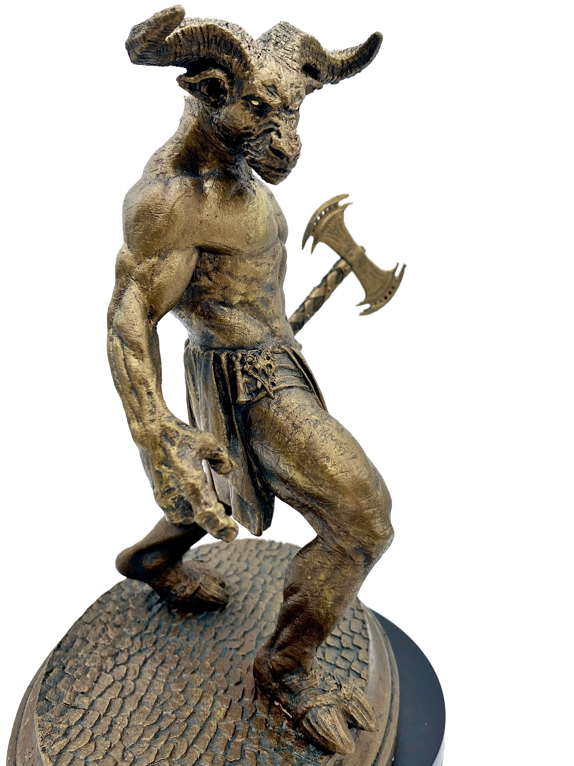 Minotaur Statue, Hand Painted Resin Sculpture | Mythical Creature Figurine | Unique Legendary Minotaur Monster Figurine. Fantasy Art Decor