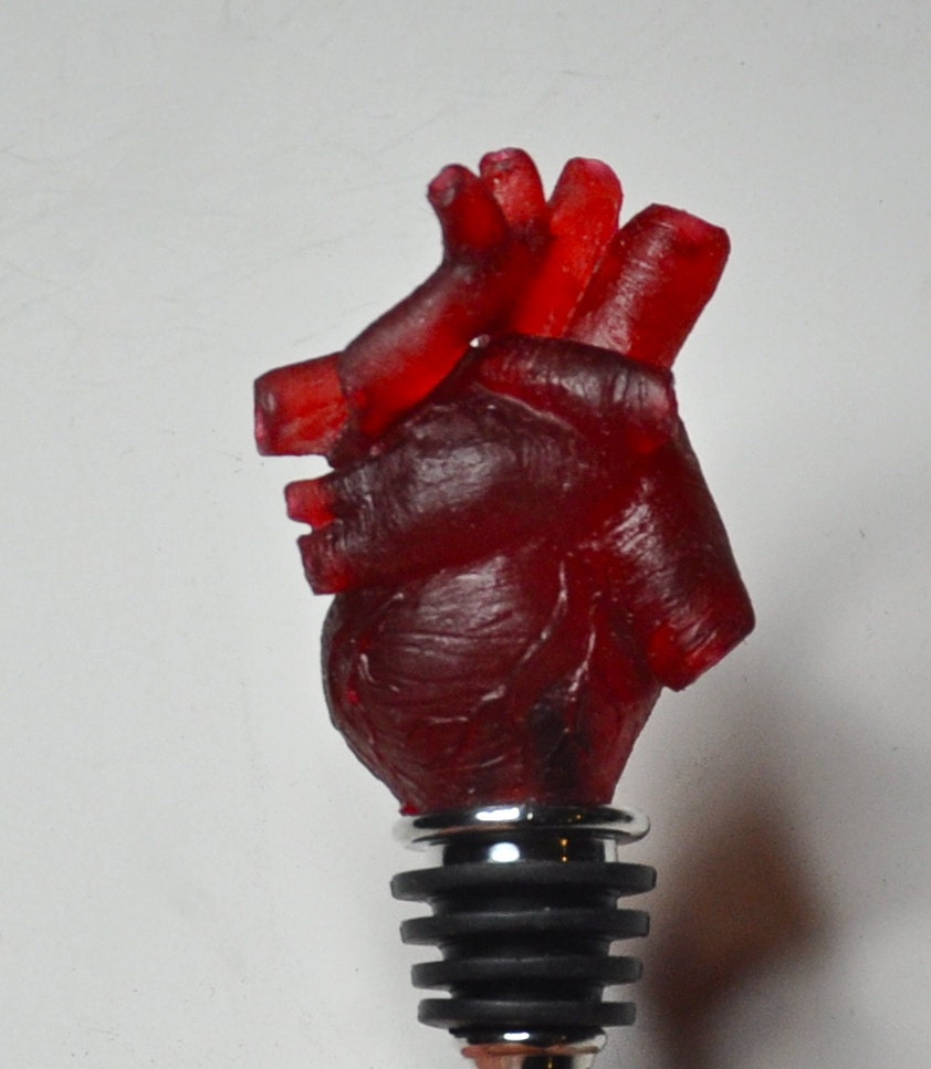 Anatomical Heart Winestopper, Hand Painted Resin | Gothic Medical Decor, Anatomy Heart Bottle Stopper |Fantasy Gothic Wine and Barware Gift