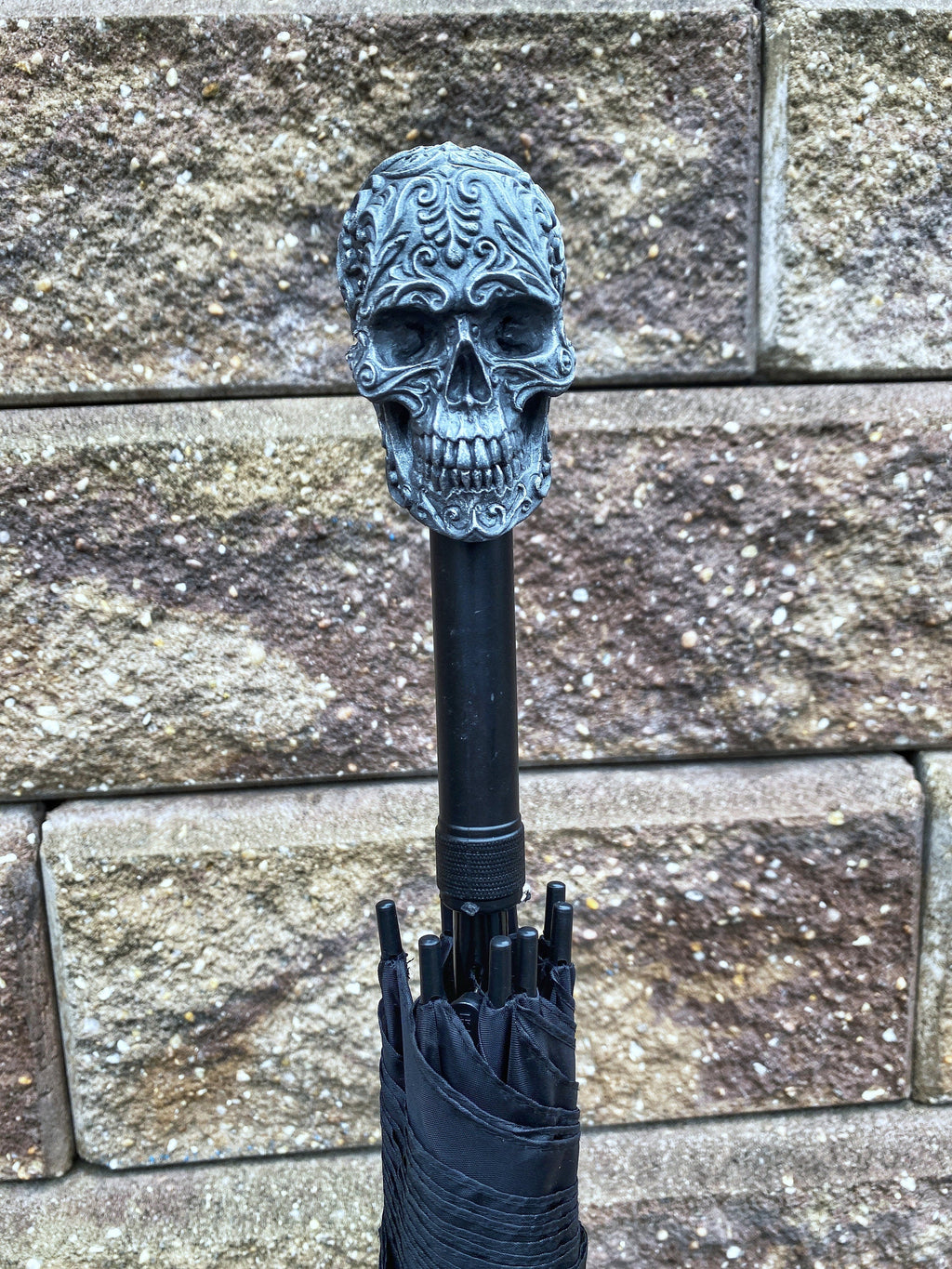 Ornate Skull Umbrella, Hand Sculpted Resin | Victorian Gothic Umbrella/Parasol | Fantasy Cosplay Fantasy Skull Umbrella, Gothic Accessory