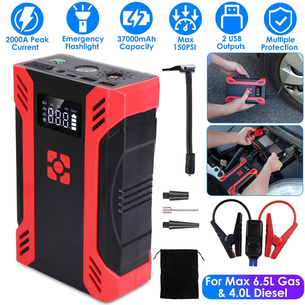 Car Jump Starter with Air Compressor Portable Car Battery Booster with Digital Tire Inflator with 2000mAh Peak Current for 12V Car 6.5L Gas or 4.0L Di