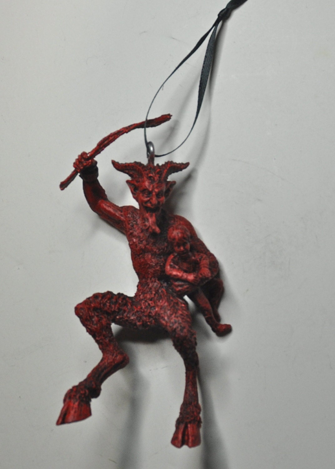 Krampus 2 Ornament, Hand Painted Resin Sculpture, Red Finish | Mythical Creature Figurine | Unique Dark Christmas Demon,Gothic Holiday Decor