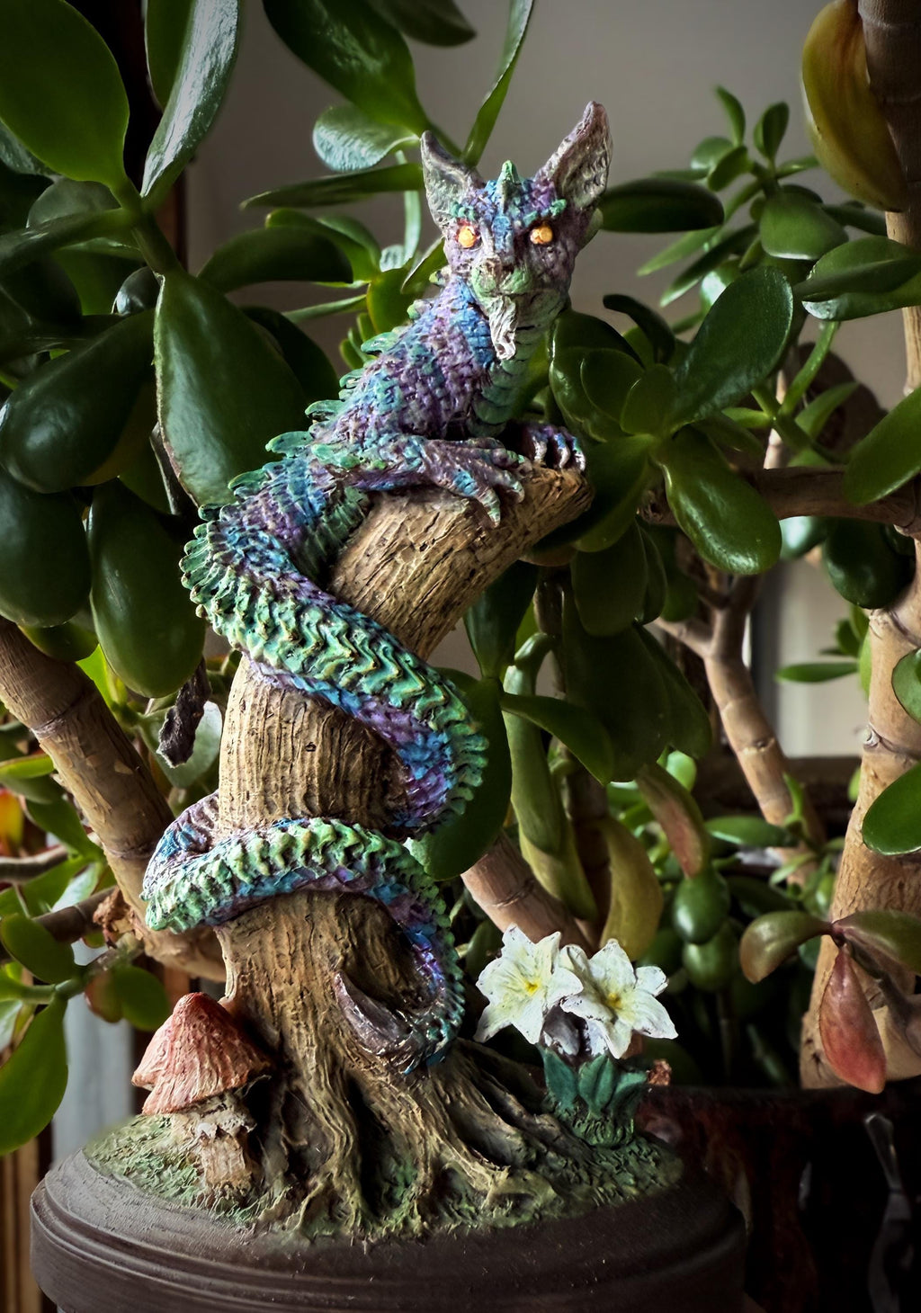 Tatzelwurm/ Dragon Cat Statue, Full Color Resin Sculpture | Mythical Creature Figurine | Unique Legendary Cat Figurine. Fantasy Art Decor