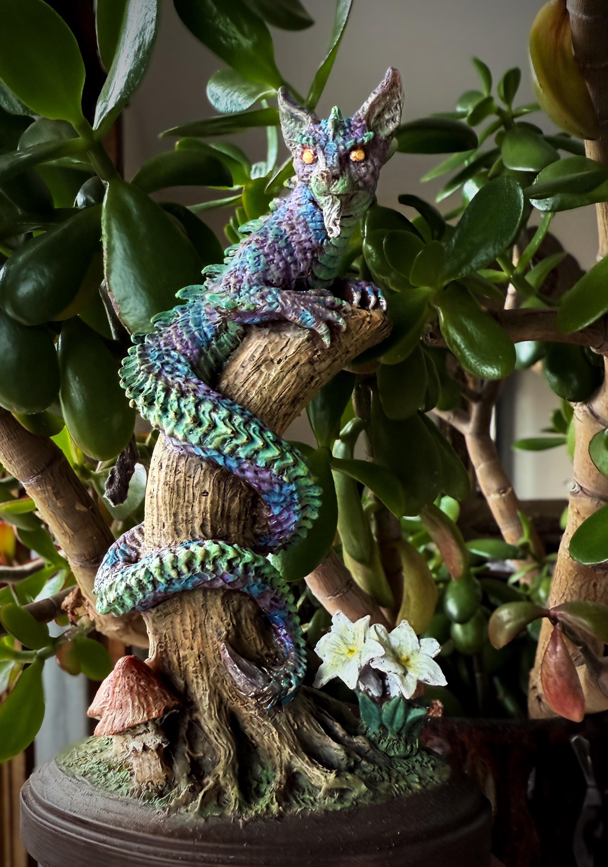 Tatzelwurm/ Dragon Cat Statue, Full Color Resin Sculpture | Mythical Creature Figurine | Unique Legendary Cat Figurine. Fantasy Art Decor