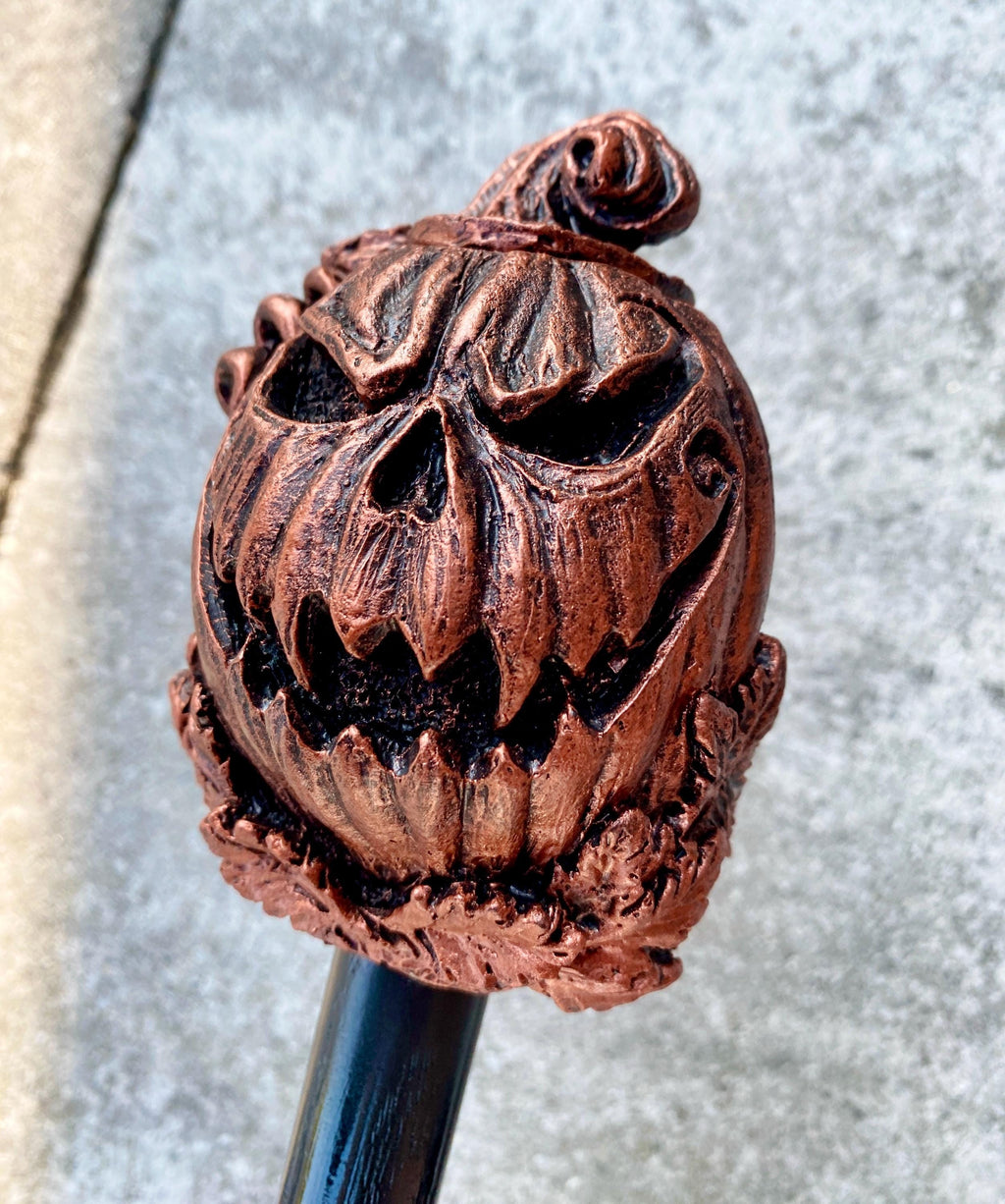Jack O' Lantern Cane, Hand Sculpted Walking Stick | Halloween Gothic Cane | Fantasy Cosplay Pumpkin Jack O' Lantern Cane, Gothic Accessory