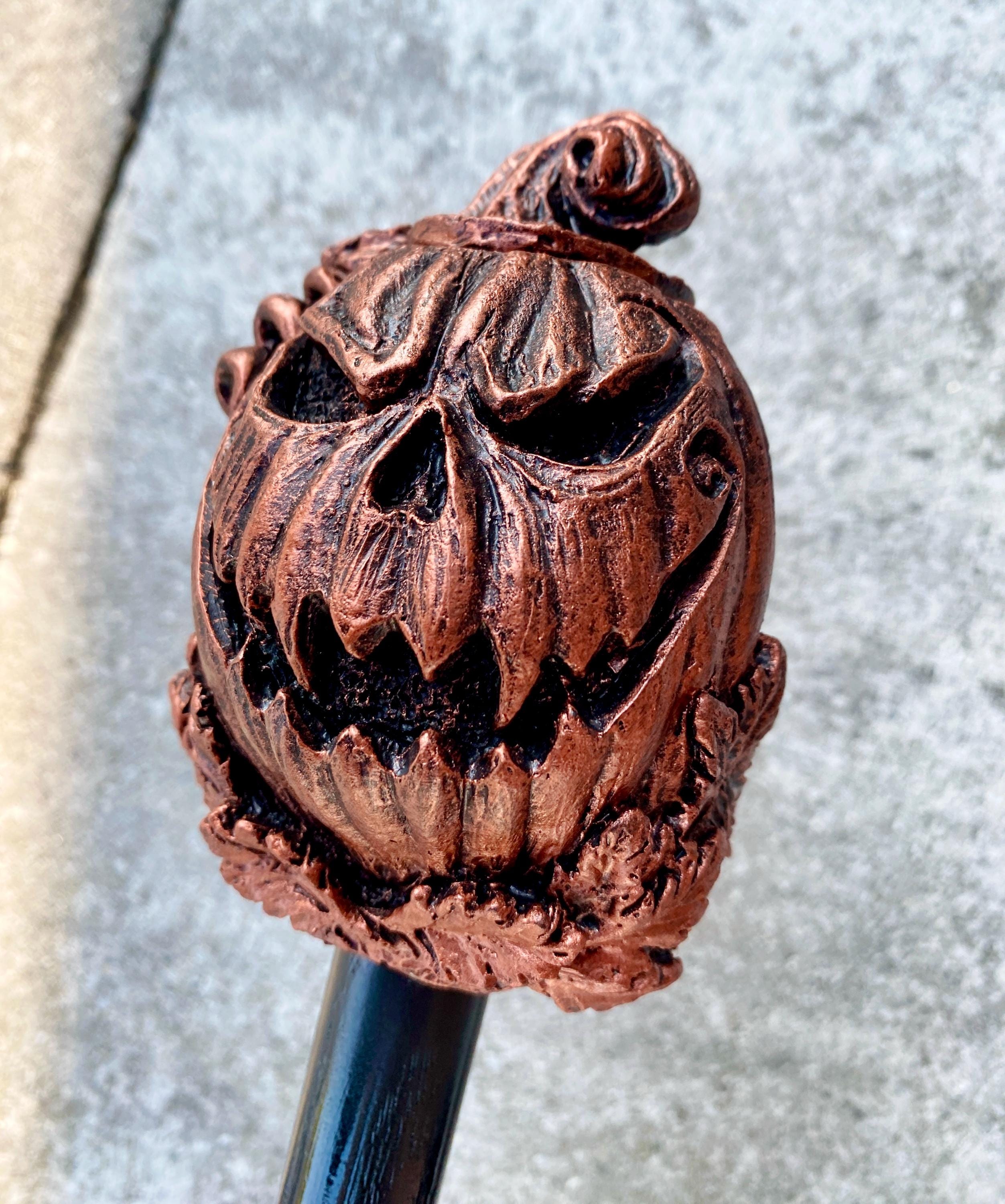 Jack O' Lantern Cane, Hand Sculpted Walking Stick | Halloween Gothic Cane | Fantasy Cosplay Pumpkin Jack O' Lantern Cane, Gothic Accessory