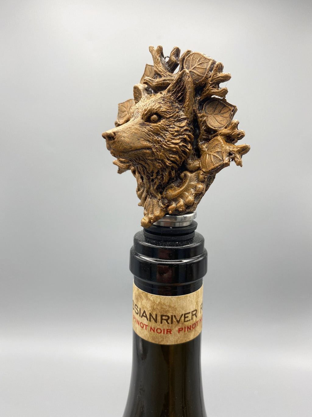 Black Forest Wolf Winestopper, Hand Sculpted Resin, Mythic Fantasy Art Barware | Gothic Wolf Bottle Stopper | Fantasy Wine and Barware Gift