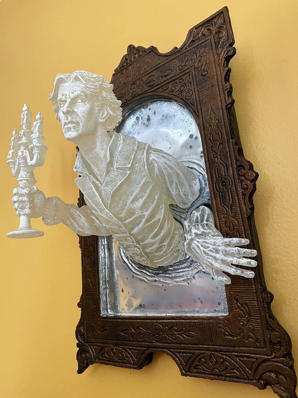 Gentleman Ghost in the Mirror Wall Plaque, Large Version, Resin| Victorian Haunted Gothic Wall Art | for Halloween and Spooky Home Decor