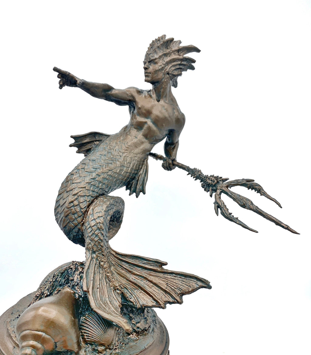 Merman/ Triton Statue, Hand Painted Resin Sculpture | Mythical Creature Figurine | Unique Legendary Male Mermaid Figurine. Fantasy Art Decor