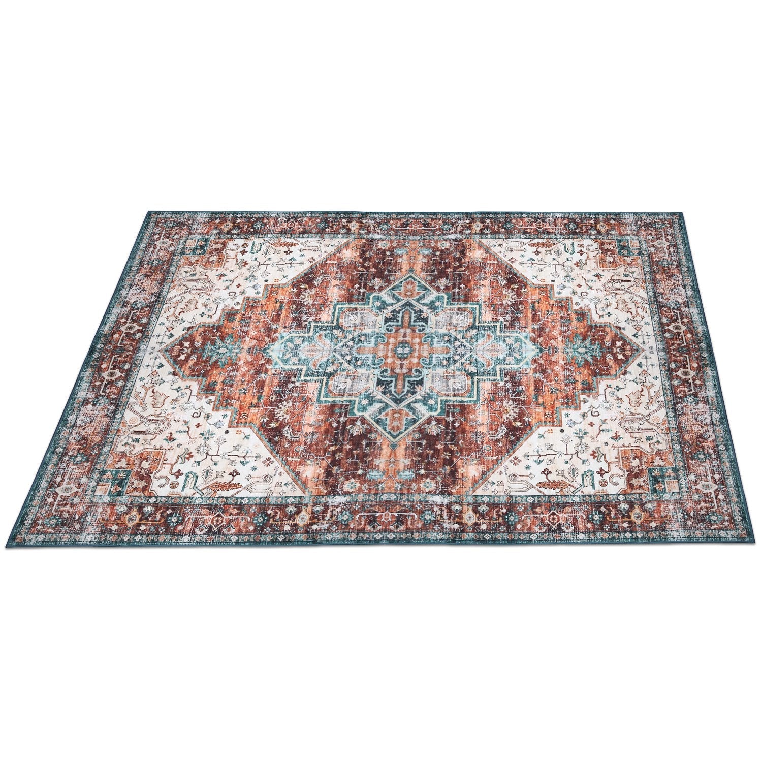 6x9FT VintageÊArea Rug Modern Non Slip Carpet Boho Low Pile Soft Rug Waterproof Machine Washable Rug for Living Room BedroomÊKitchen Dining Room Under