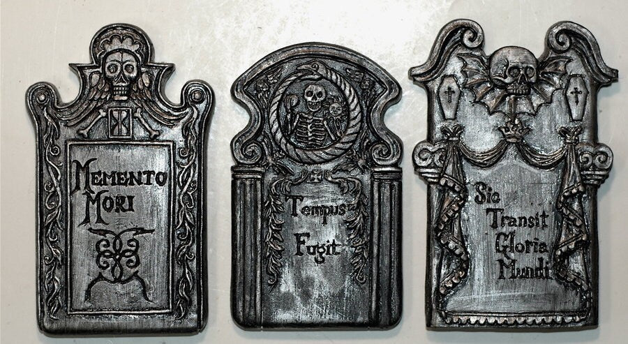 Tombstone Magnet Set of 3, Hand Painted Resin Sculpture | Gothic Fantasy Decor | Historic Gravestone Magnet for Fantasy and Gothic Decor