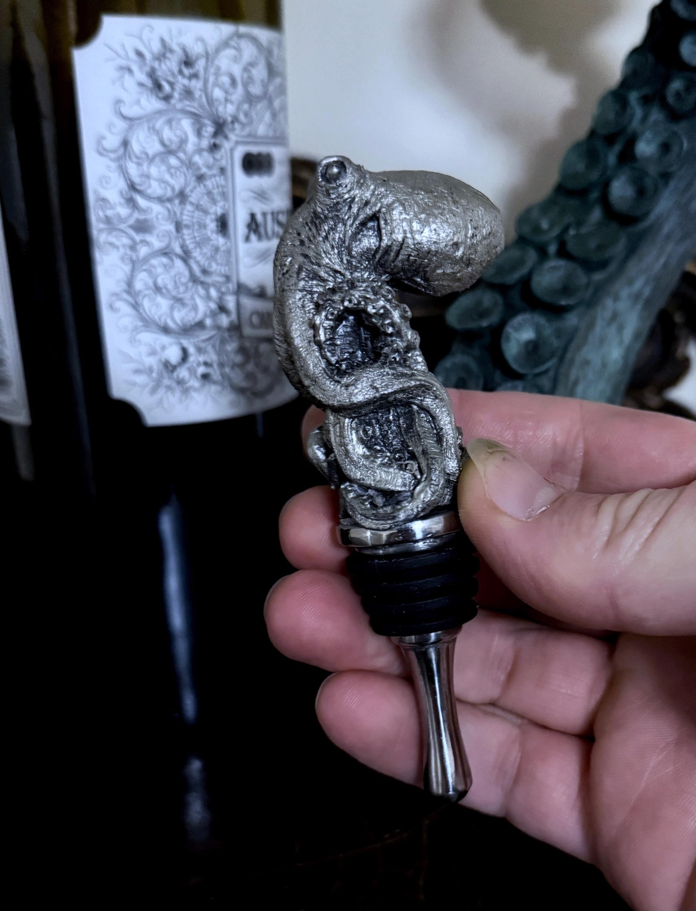 Kraken  Winestopper, Hand Painted Resin | Gothic Nautical Barware | Octopus Cthulhu Bottle Stopper, Gothic Wine and Barware Gift