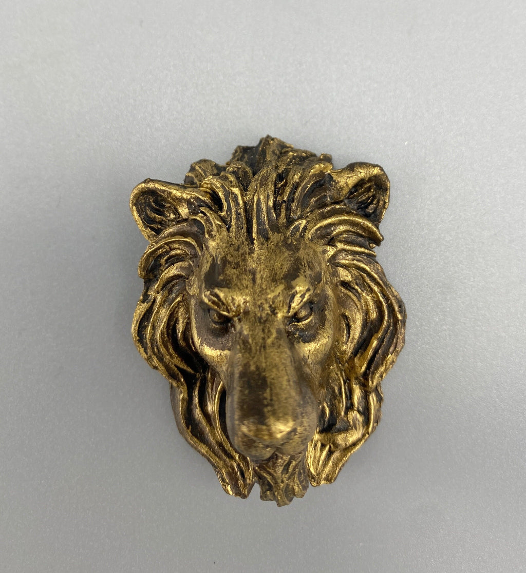 Lion's Head Magnet, Hand Painted Resin Sculpture | Mythic Fantasy Decor | Lion Magnet for Fantasy and Gothic Decor