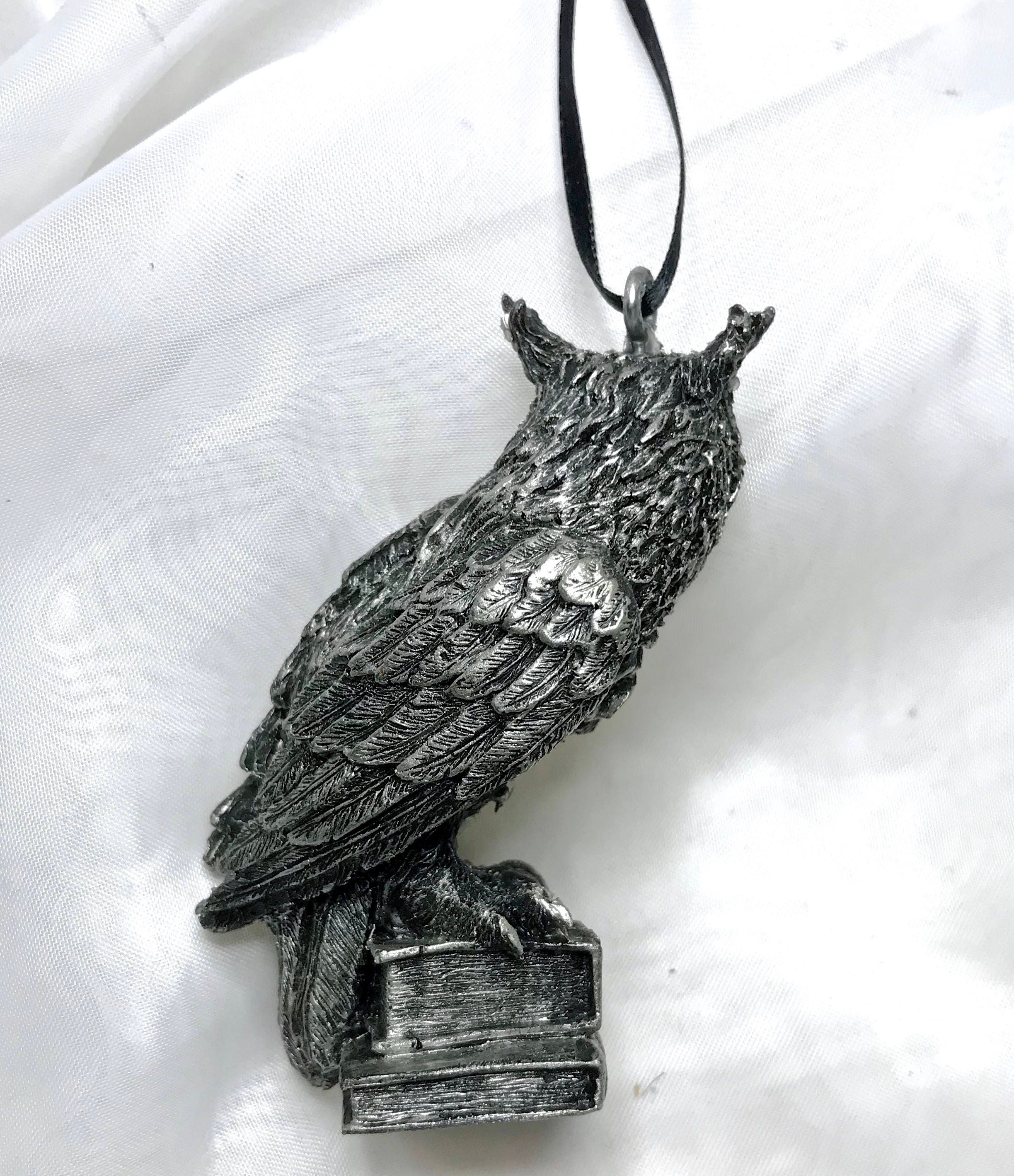 Horned Owl: Witch’s Familiar Ornament, Hand Painted Resin Sculpture | Pagan Folklore Owl Figurine | Witchy Ornament for Gothic Holiday Decor