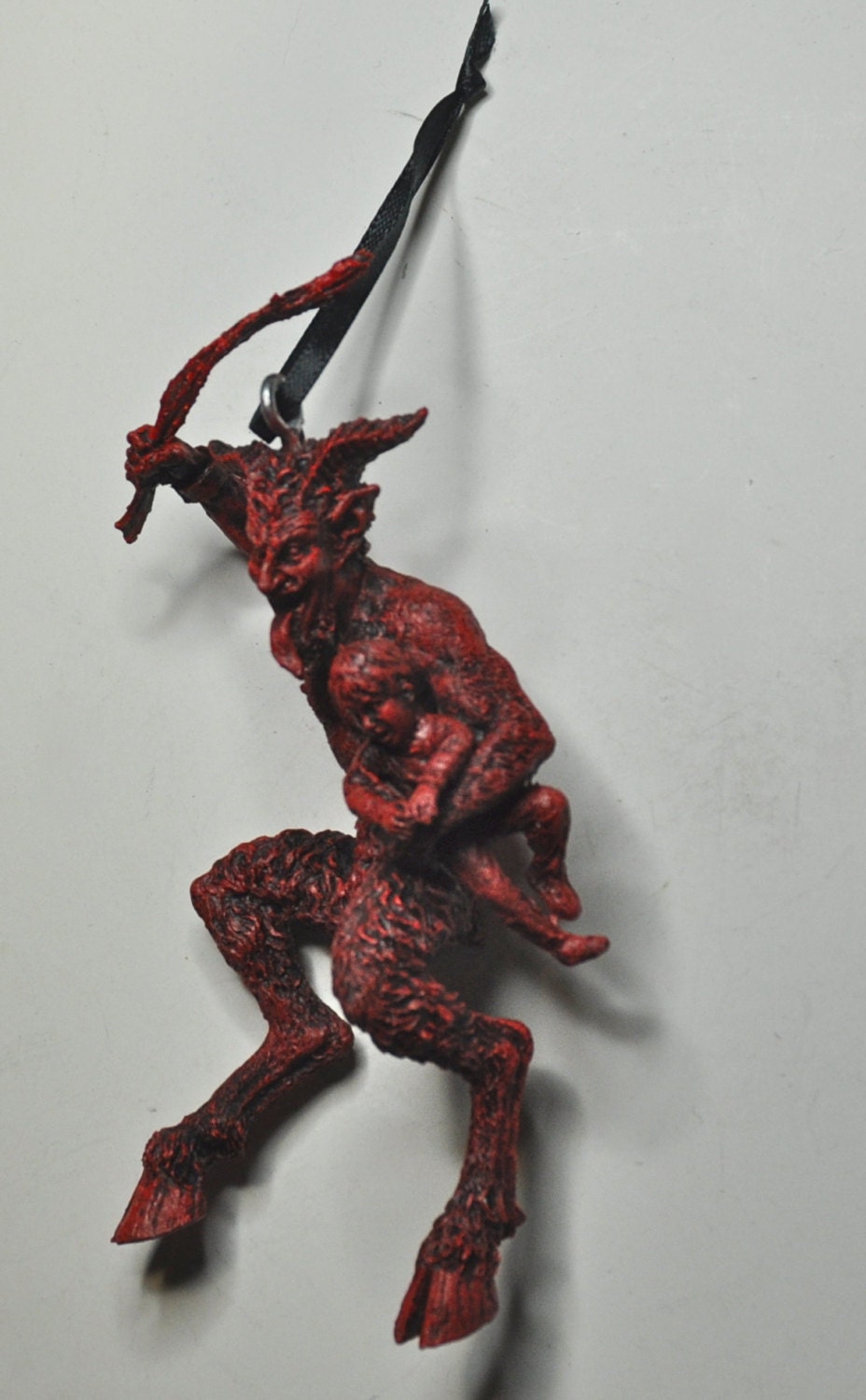 Krampus 2 Ornament, Hand Painted Resin Sculpture, Red Finish | Mythical Creature Figurine | Unique Dark Christmas Demon,Gothic Holiday Decor