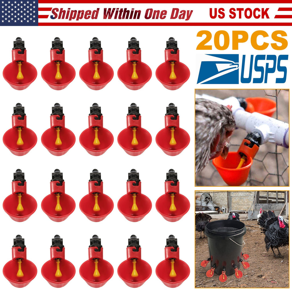 20 Pack Chicken Waterer Automatic Poultry Waterer Chicken Drinker Cups w/Mounting Joint  for Chicken Poultry