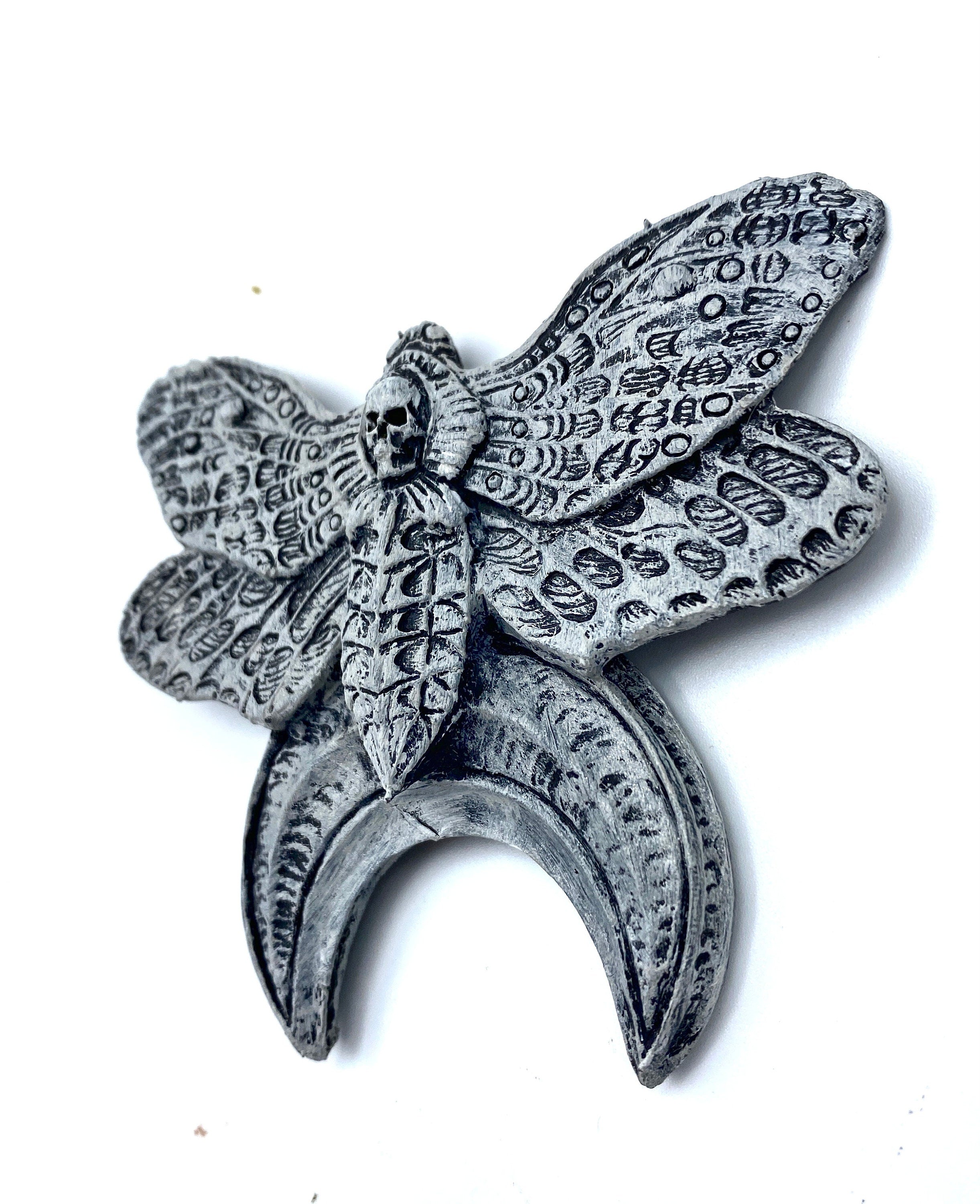 Death's Head Moth Magnet, Hand Painted Resin Sculpture | Gothic Fantasy Decor | Death Moth Magnet for Fantasy and Gothic Decor