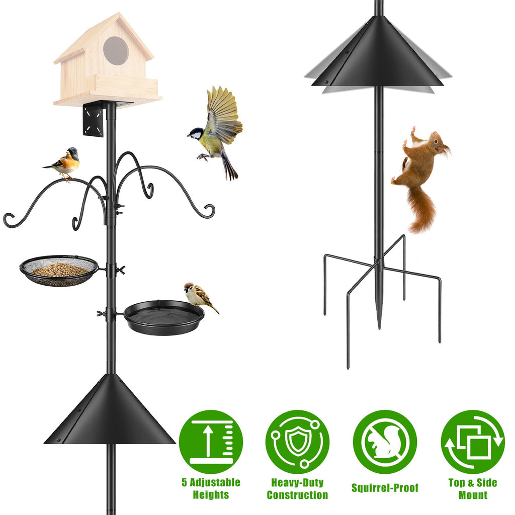 94Inch Squirrel Proof Bird Feeder Pole Heavy-Duty Bird House Pole  Outdoor Bird Feeding Station with 5 Adjustable Heights 4 Shepherd Hooks Top & Side