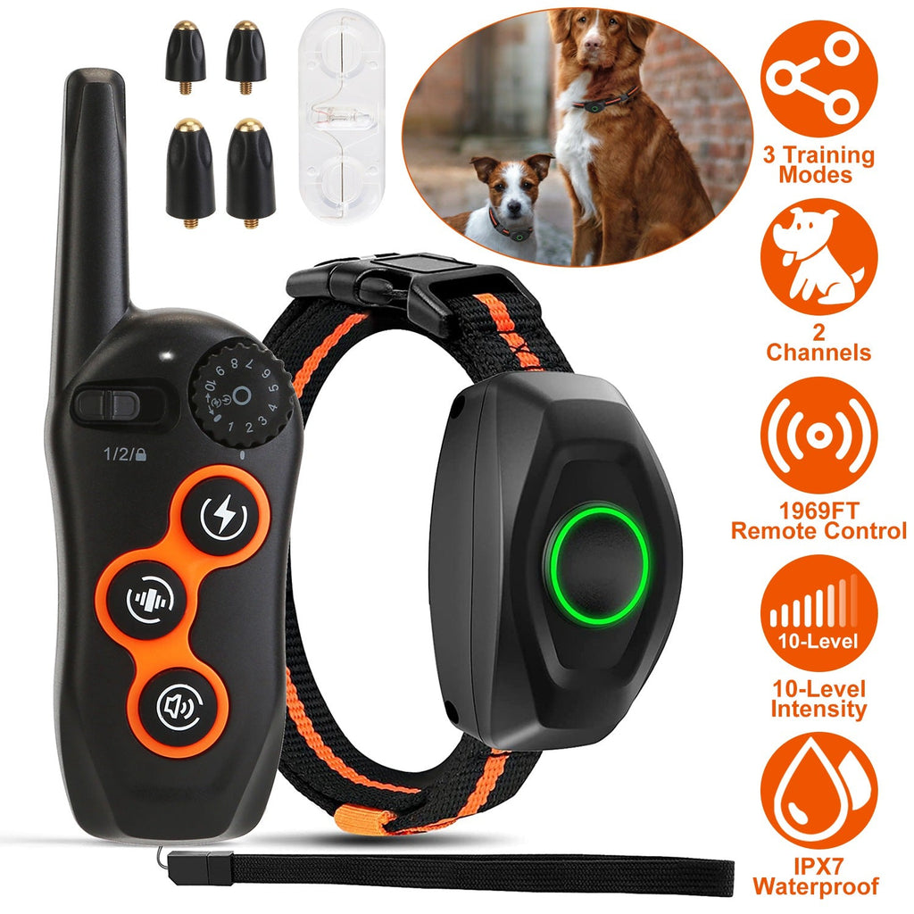 3280FT Dog Training Collar IP67 Waterproof Pet Beep Vibration Electric Shock Collar 3 Channels Rechargeable Transmitter Receiver Trainer with Flashlig