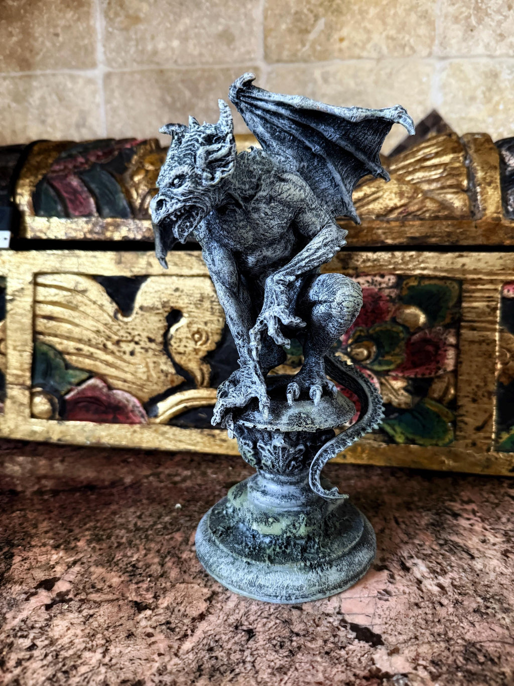 Gargoyle Statue, Hand Painted Resin | Legendary Medieval Monster Figurine | Demon Gargoyle Statue for Fantasy Art lover and Gamer Decor