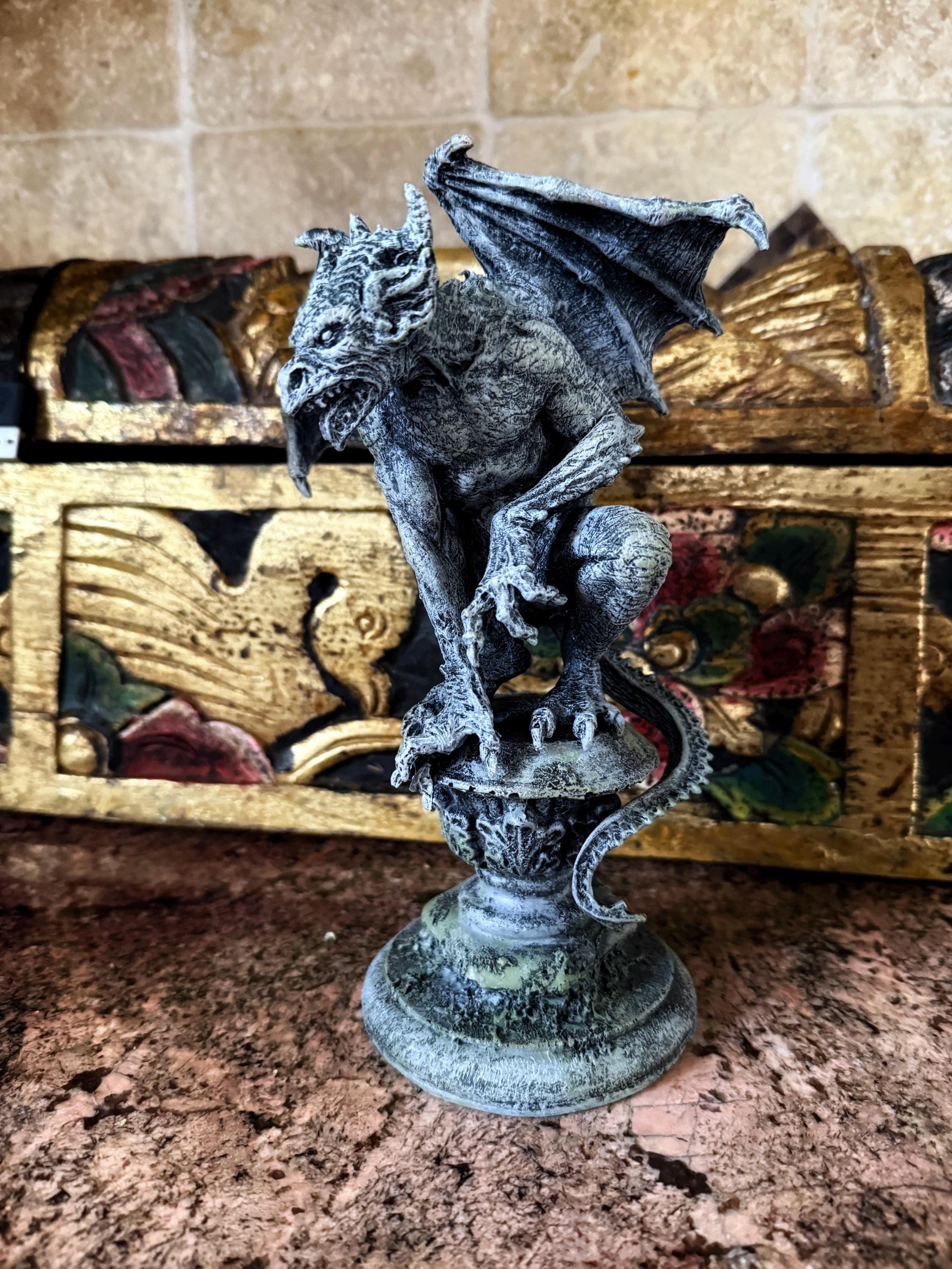 Gargoyle Statue, Hand Painted Resin | Legendary Medieval Monster Figurine | Demon Gargoyle Statue for Fantasy Art lover and Gamer Decor