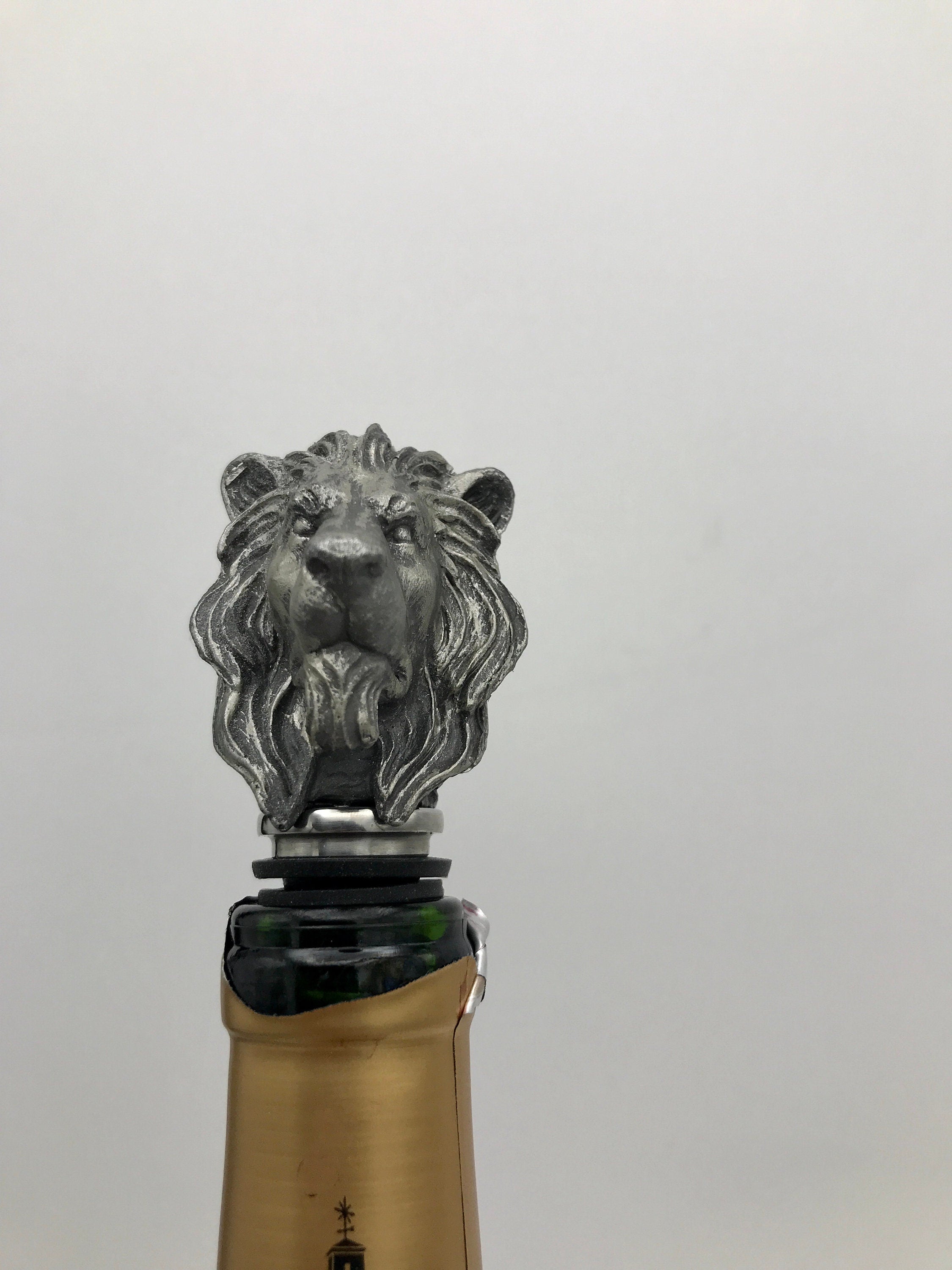 Lion Head Winestopper, Hand Sculpted Resin, Mythic Fantasy Art Barware | Gothic Lion Bottle Stopper | Fantasy Wine and Barware Gift