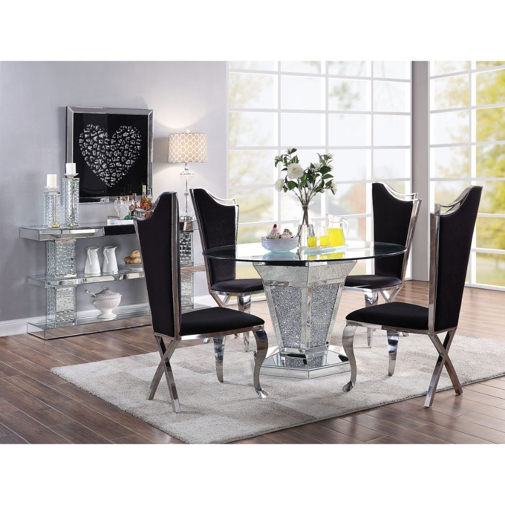 Noralie - Dining Table - Mirrored, Faux Diamonds & Clear Glass Top