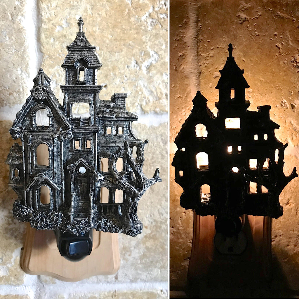 Haunted Mansion Nightlight, Hand Painted Resin Sculpture | Victorian Gothic Night Light | Ghost House Lighting for Gothic Fantasy Home Decor