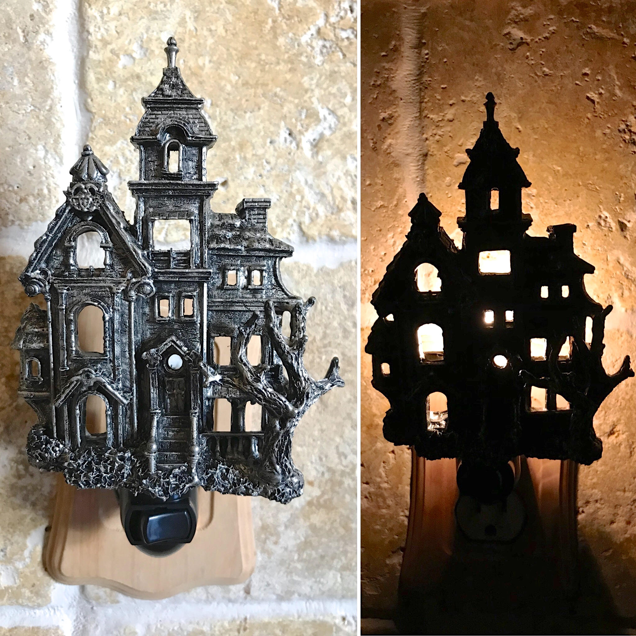 Haunted Mansion Nightlight, Hand Painted Resin Sculpture | Victorian Gothic Night Light | Ghost House Lighting for Gothic Fantasy Home Decor