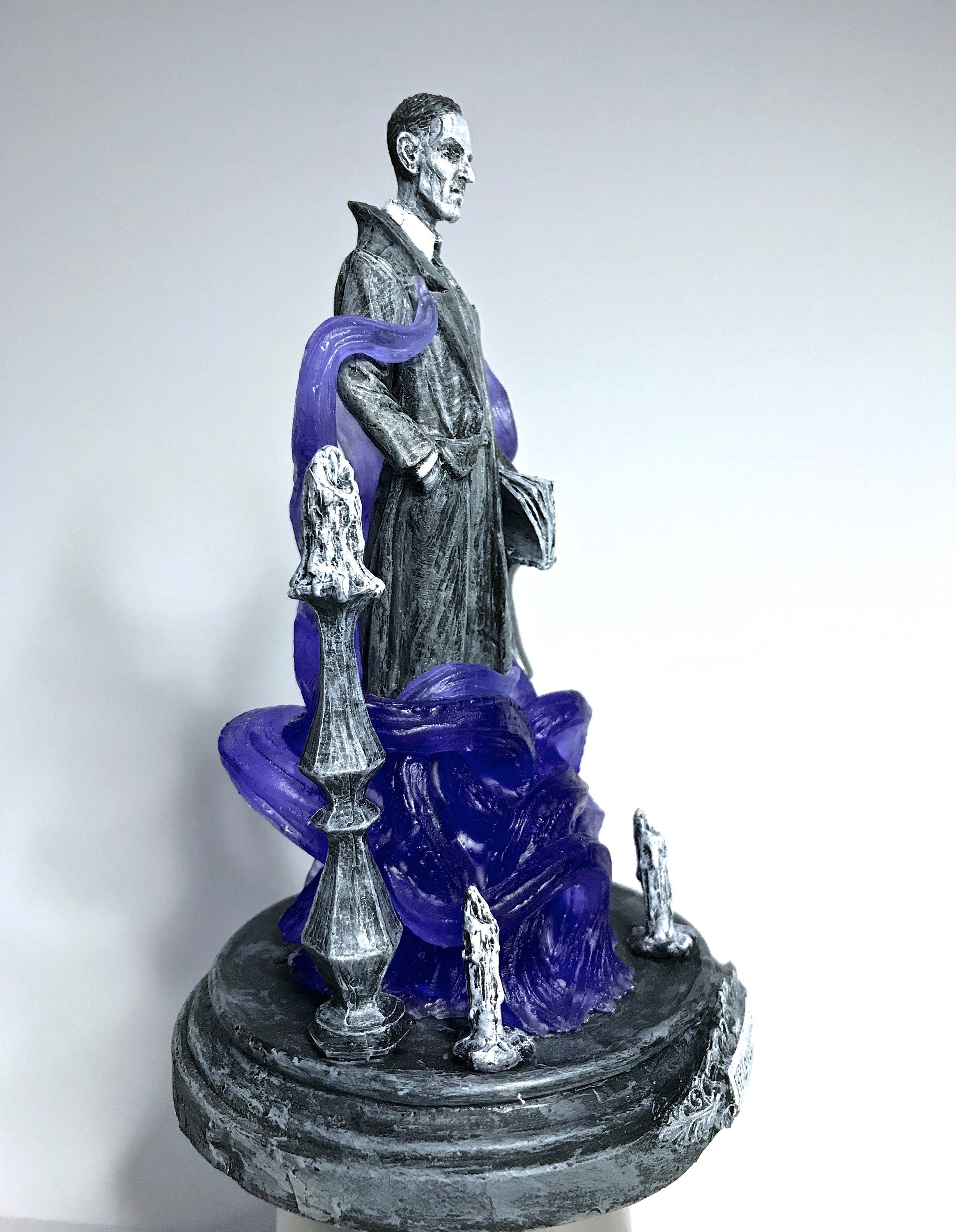 H.P. Lovecraft Statue, designed with Abigail Larson, Purple Tentacles