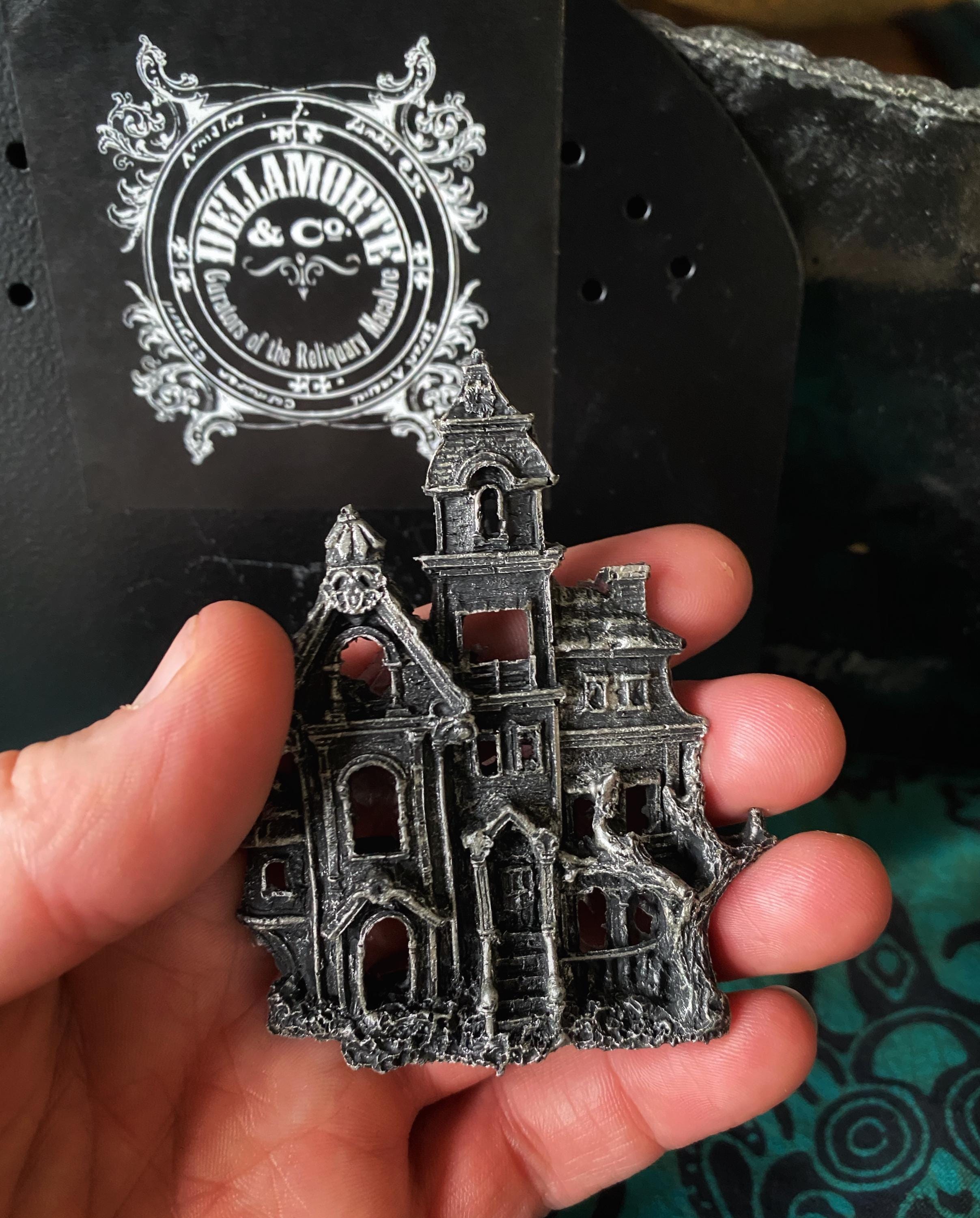 Haunted Mansion Magnet, Hand Painted Resin Sculpture | Gothic Fantasy Decor | Haunted House Magnet for Fantasy and Gothic Decor