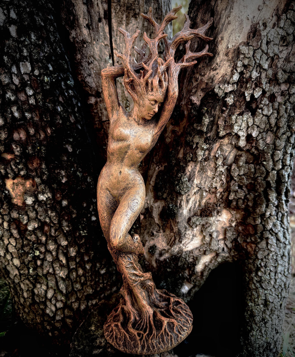 Dryad Statue, Hand Painted Resin Sculpture | Mythical Forest Creature Figurine |14” Woodland Goddess Altar Statue for Fantasy Art Decor