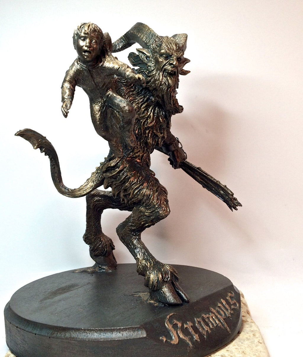 Krampus III Statue, Hand Painted Resin Sculpture, Bronze Finish |Mythical Creature Figurine |Dark Christmas Demon, Gothic Folklore Decor