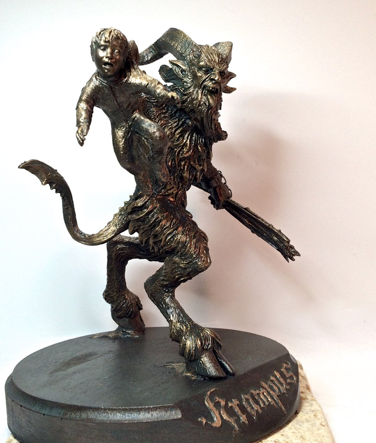 Krampus III Statue, Hand Painted Resin Sculpture, Bronze Finish |Mythical Creature Figurine |Dark Christmas Demon, Gothic Folklore Decor