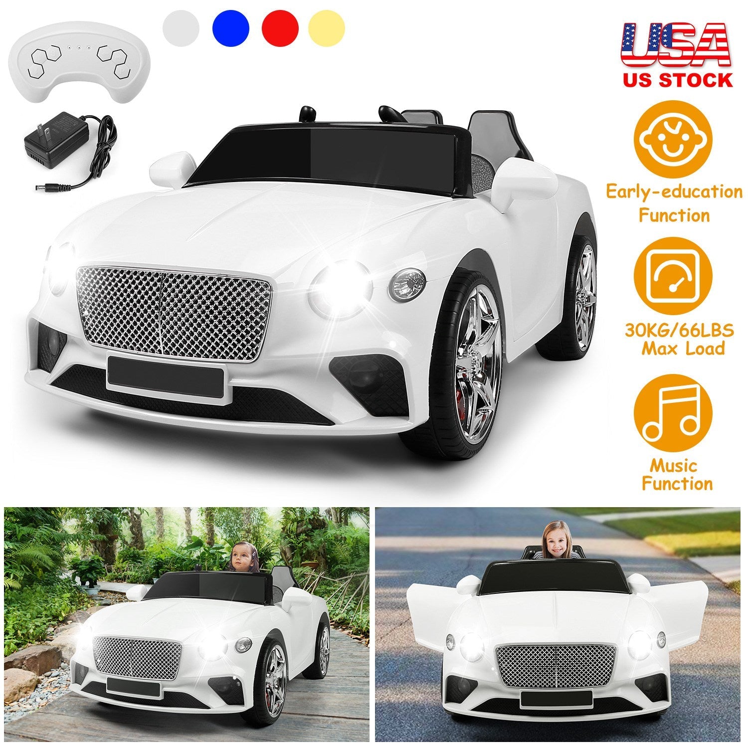 Kids Electric Ride On Car with Parental Remote Control Early Education Music Swaying Car Lights With 3 Adjustable Speeds