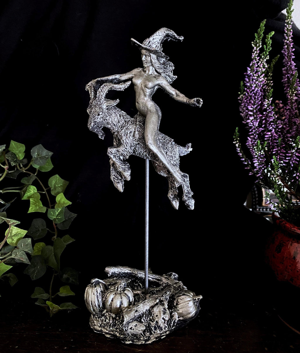 Witch’s Sabbath: Goat Rider Statue, Hand Painted Resin Sculpture | Pagan Folklore Witchcraft Figurine | Witchy Art for Gothic Home Decor