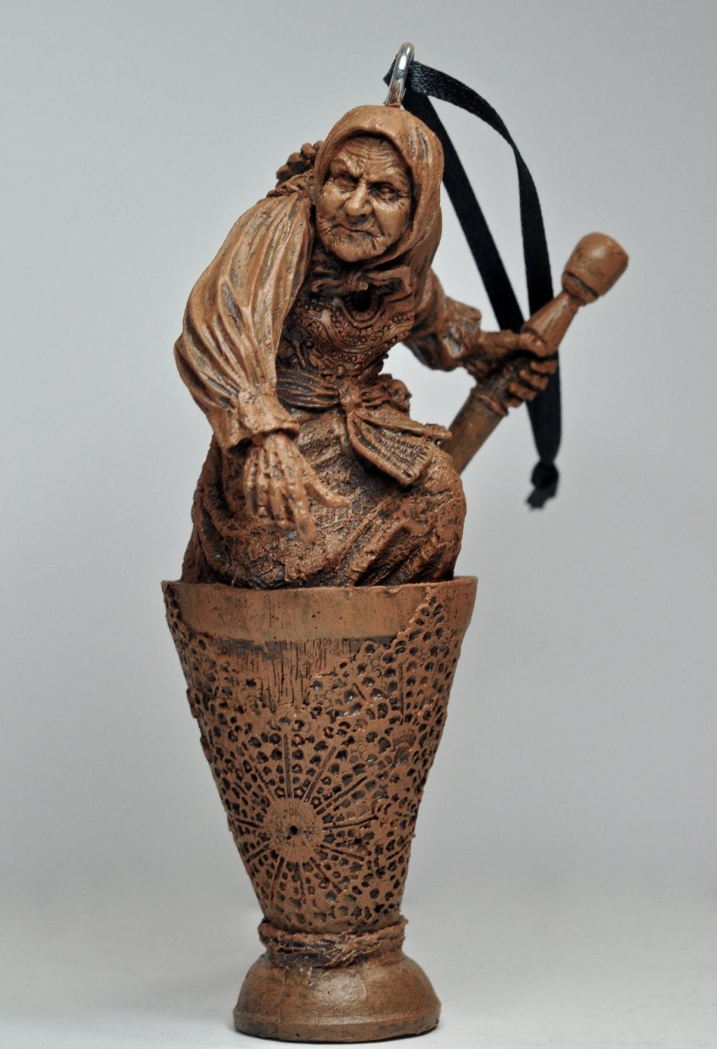 Baba Yaga, the Russian Witch Ornament, Hand Painted Resin Sculpture | Slavic Folklore Crone Figurine |  Baba Yaga Art for Witchy Home Decor