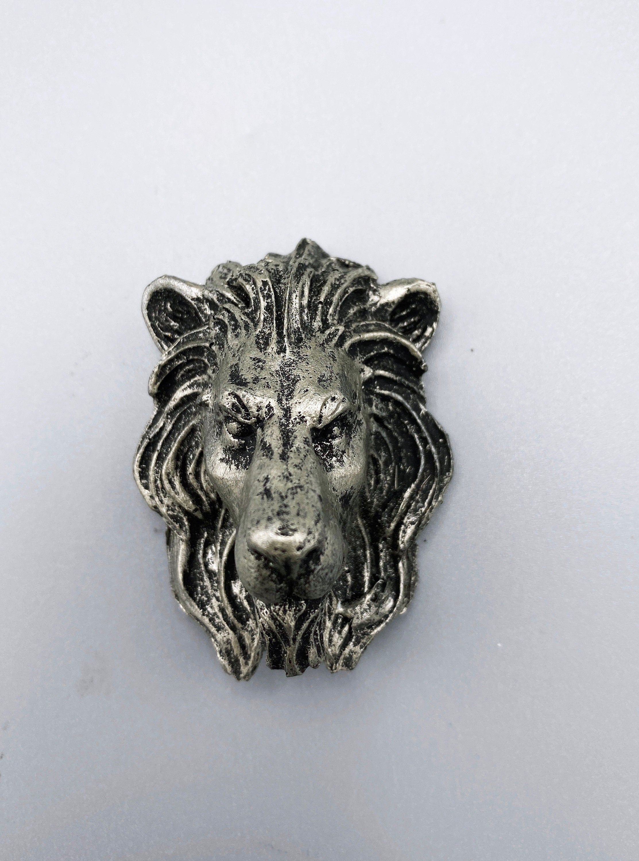 Lion's Head Magnet, Hand Painted Resin Sculpture | Mythic Fantasy Decor | Lion Magnet for Fantasy and Gothic Decor