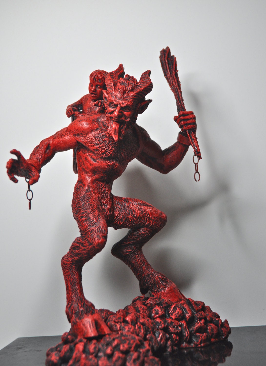 Krampus I Statue, Hand Painted Resin Sculpture, Red Finish | Mythical Creature Figurine | Unique Dark Christmas Demon, Gothic Folklore Decor