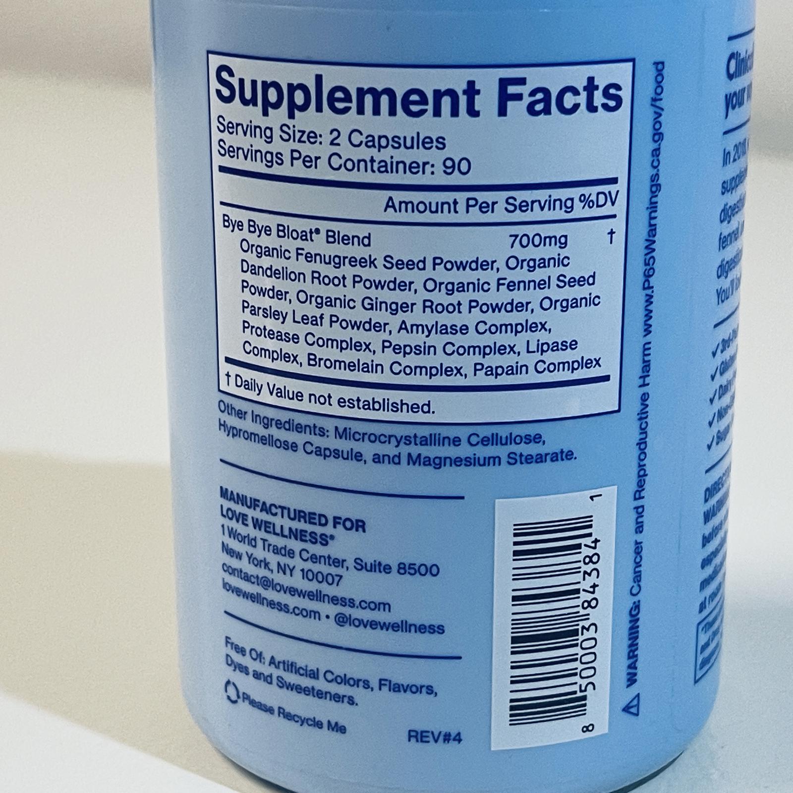 Love Wellness Bye Bye Bloat Debloating 180 Capsules EXP 10/2026