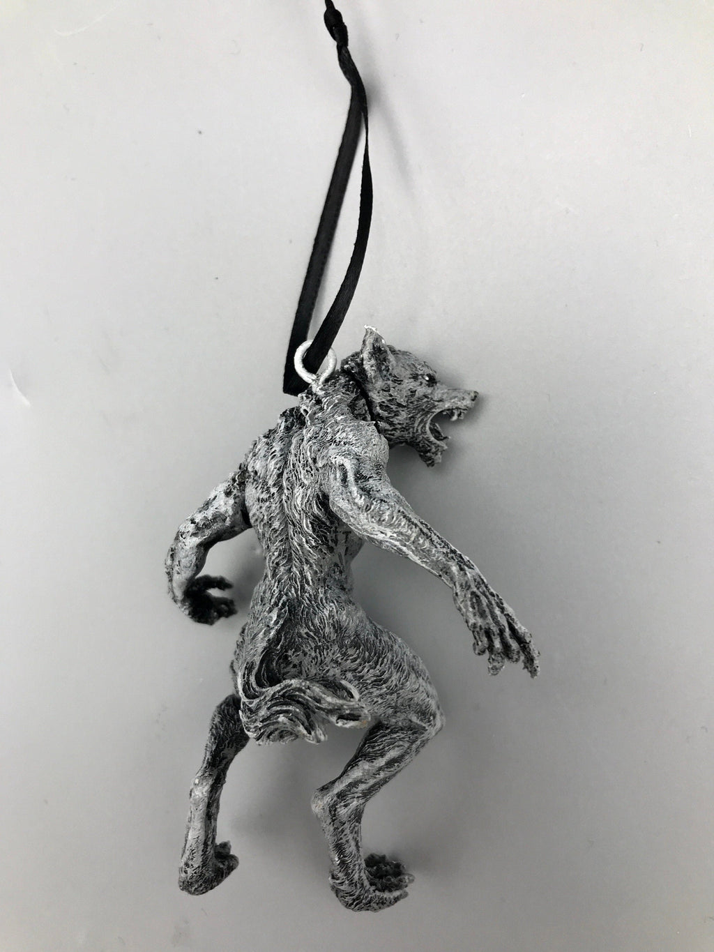 Werewolf Ornament, Grayscale, Hand Painted Resin Sculpture | Gothic Halloween Legendary Monster | Dark Folklore for Spooky Holiday Ornament