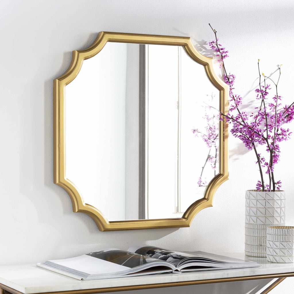 Abangay Gold Contemporary Wood Frame Mirror - Clearance