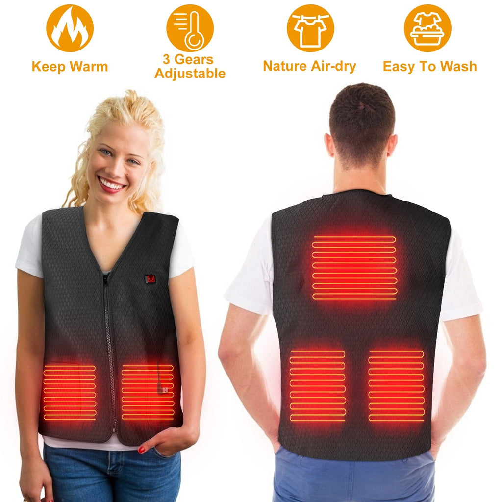 Heat Jacket Vest 3 Heating Gear Adjustable USB Heated Vest Warm Heat Coat Vest w/ 5 Heating Zones For Men Women Winter Outdoor Activity