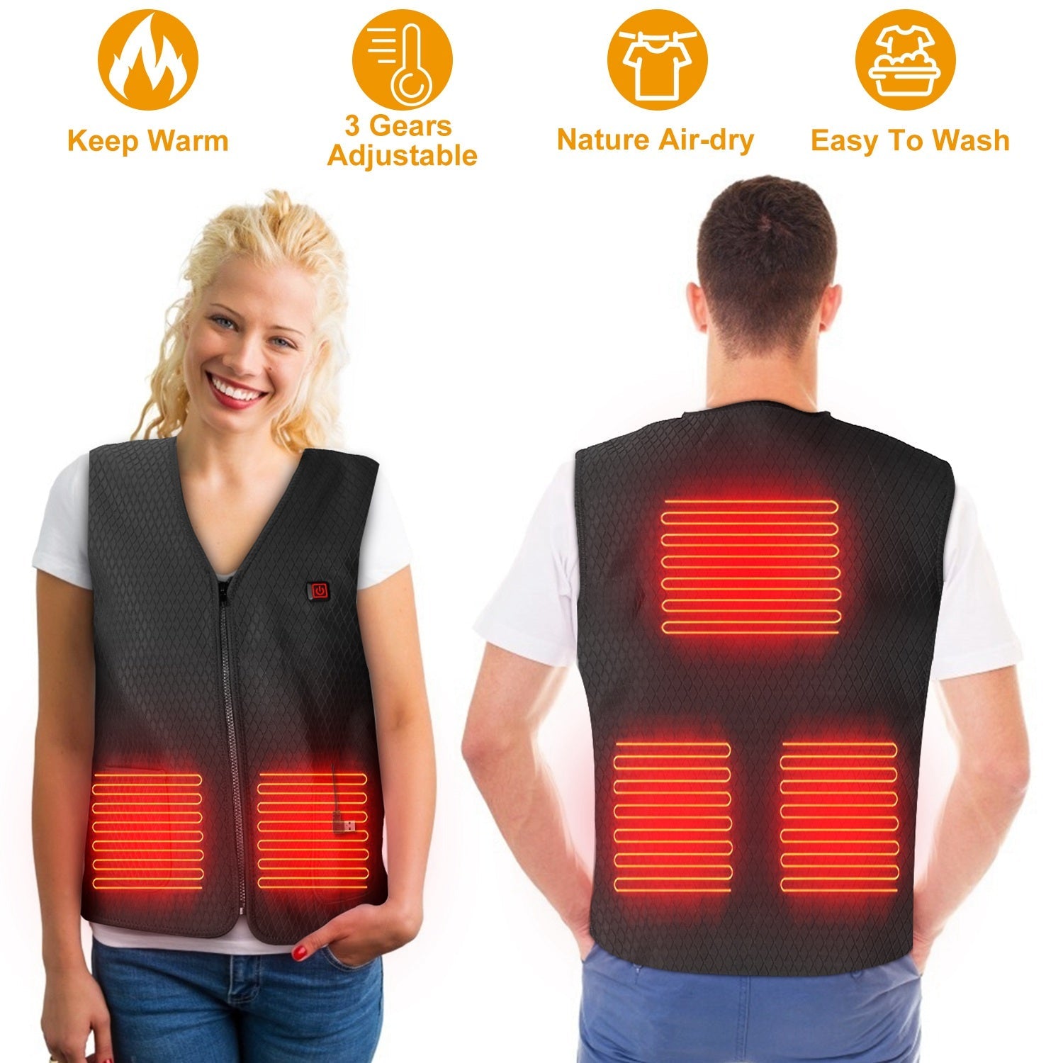 Heat Jacket Vest 3 Heating Gear Adjustable USB Heated Vest Warm Heat Coat Vest w/ 5 Heating Zones For Men Women Winter Outdoor Activity