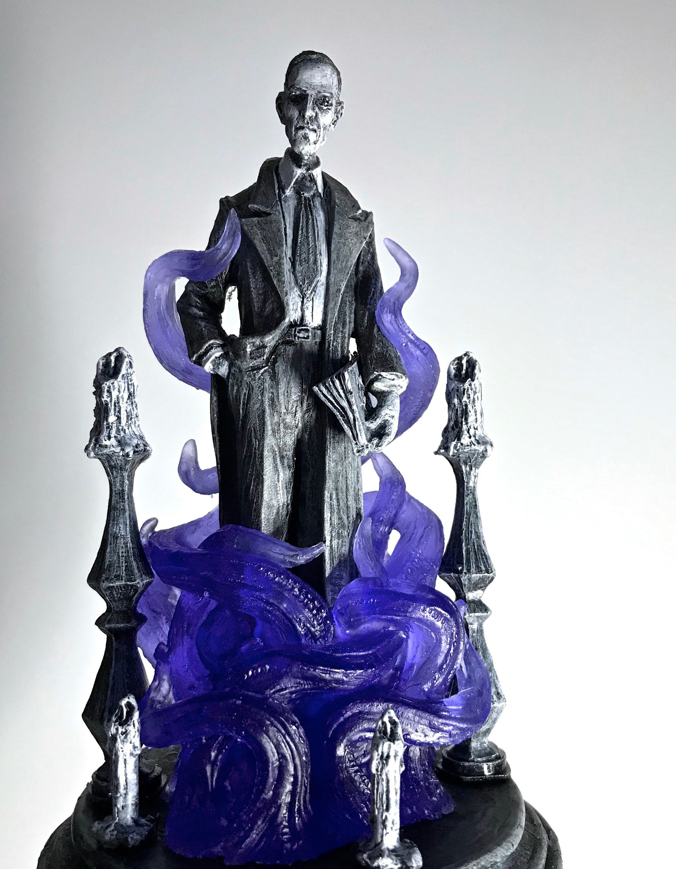 H.P. Lovecraft Statue, designed with Abigail Larson, Purple Tentacles