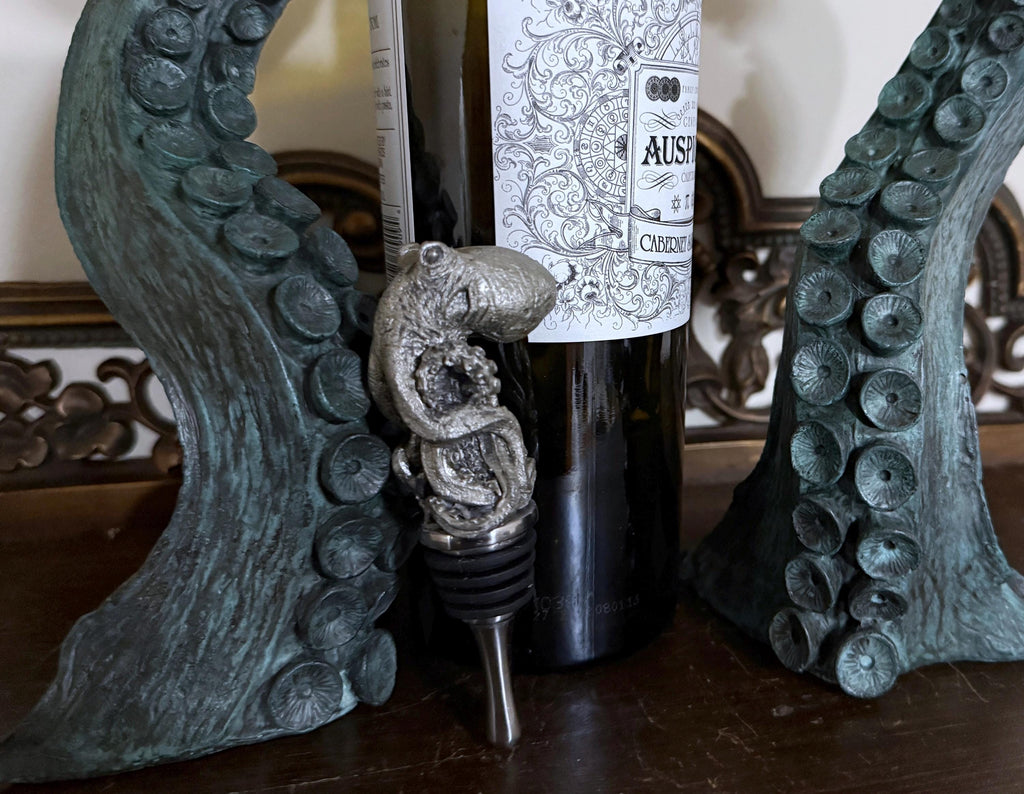 Kraken  Winestopper, Hand Painted Resin | Gothic Nautical Barware | Octopus Cthulhu Bottle Stopper, Gothic Wine and Barware Gift