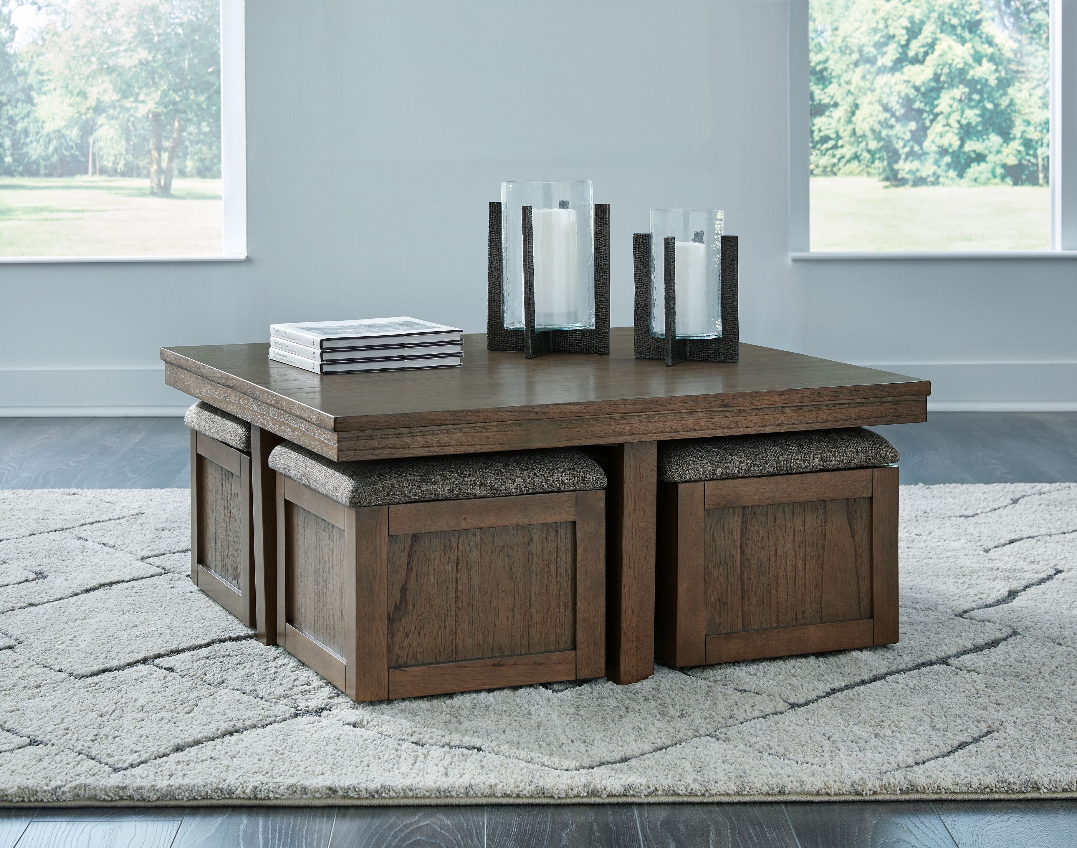 Boardernest - Cocktail Table With 4 Stools (Set of 5) - Brown