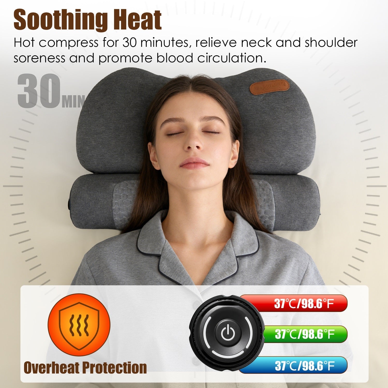 USB Heated Neck Pillow Zero Pressure Memory Foam Cervical Neck Pillow Heated Bed Pillow with Eye Mask Adapter for Pain Relief