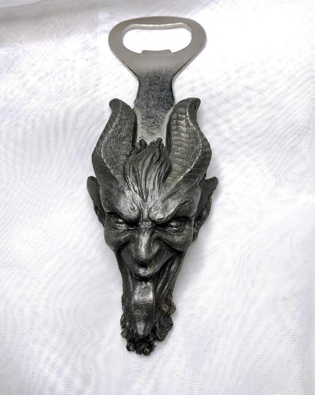 Krampus Opener, Hand Painted Resin, Pewter Finish | Gothic Holiday Barware | Krampus Devil Bottle Opener | Fantasy Gothic Barware Gift